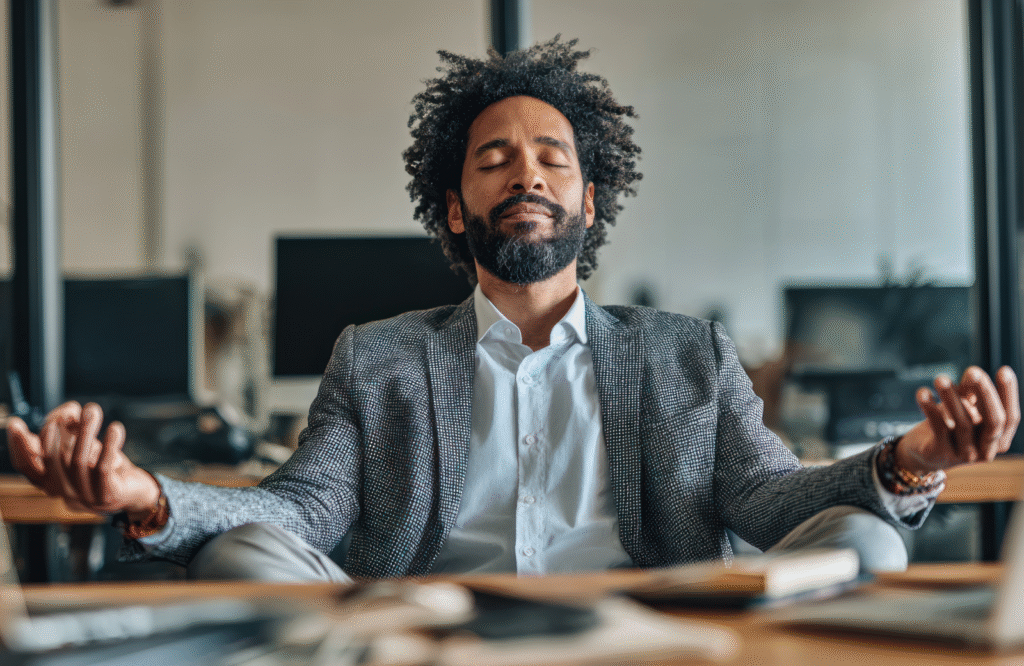 Professional meditating for business success