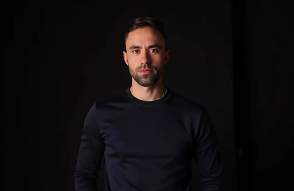 Pablo Gerboles Parrilla AI tech entrepreneur in a black shirt on a black minimalist background